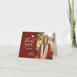 Modern rood elegant script eenvoudig Afstuderen Bedankkaart