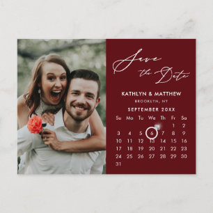Modern Rood Elegant Script Photo Save the Date Aankondigingskaart
