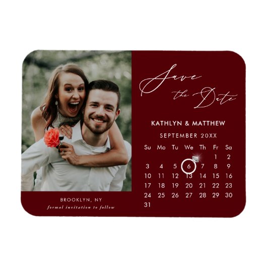 Modern Rood Elegant Script Photo Save the Date Magneet (Horizontaal)