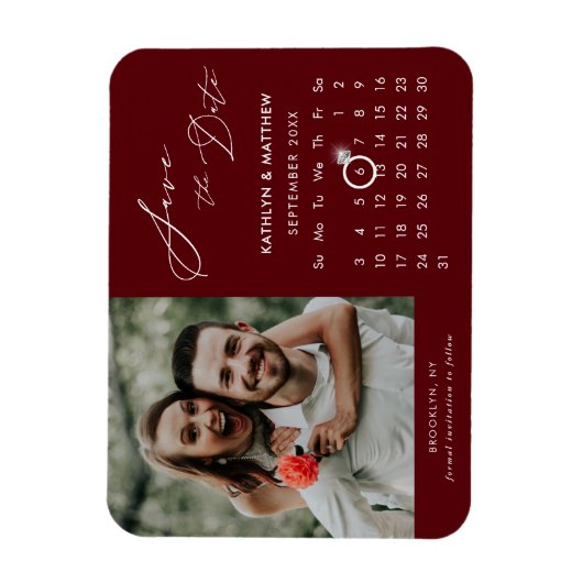 Modern Rood Elegant Script Photo Save the Date Magneet (Verticaal)