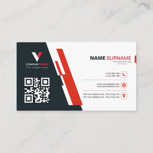 Modern rood en donker visitekaartje (Achterkant)