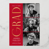 Modern rood en goud foto Afstuderen aankondiging (Voorkant)