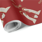 Modern rood en goud Geboorte Wieg Kerst Cadeaupapier (Rol Hoek)