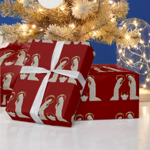 Modern rood en goud Geboorte Wieg Kerst Cadeaupapier