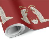 Modern rood en goud Geboorte Wieg Kerst Cadeaupapier (Rol Hoek)