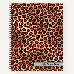 Modern Rood en Goud Leopard Print Spiral Notitiebo Notitieboek