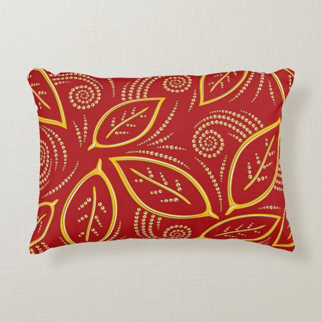Modern rood en goudvormig verliepatroon accent kussen (Voorkant)