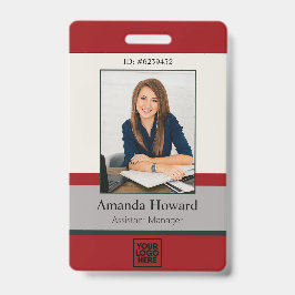 Modern Rood en Grijs Personeelsfoto ID Bedrijf Badge