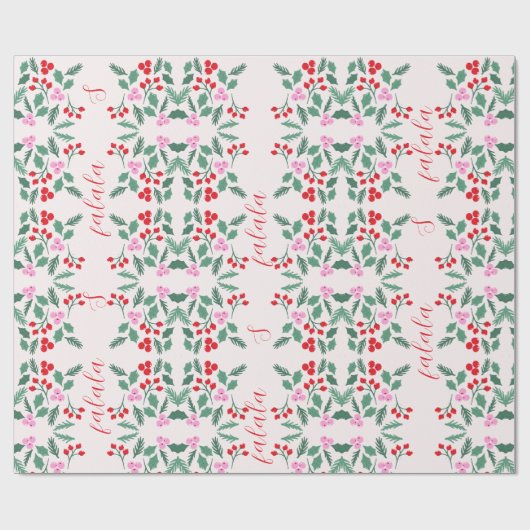 Modern rood en groen kerstbloempatroon Falala Cadeaupapier (Vlak)