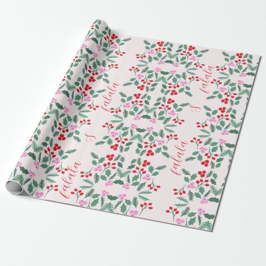 Modern rood en groen kerstbloempatroon Falala Cadeaupapier (Uitgerold)