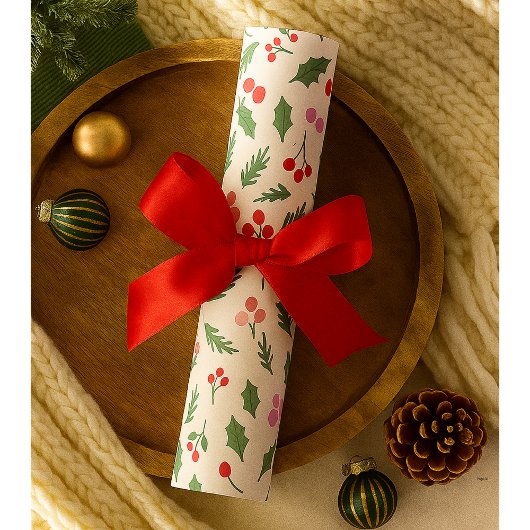 Modern rood en groen kerstbloempatroon Falala Cadeaupapier