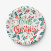 Modern rood en groen kerstfeest papieren bordje (Voorkant)