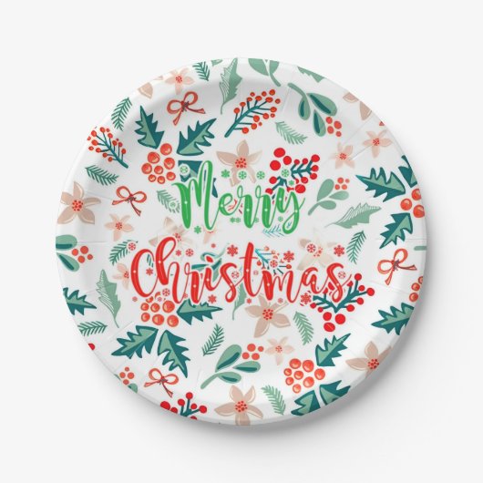 Modern rood en groen kerstfeest papieren bordje (Voorkant)