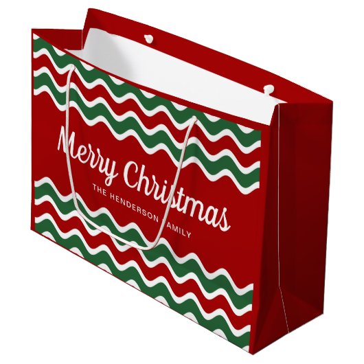 Modern Rood en Groen Prettig Kerstfeest Groot Cadeauzakje (Voorkant Gekanteld)