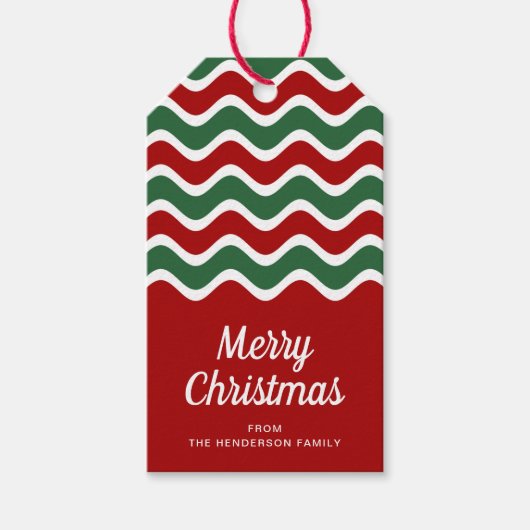 Modern rood en groen script Vrolijk kerstfeest Cadeaulabel (Voorkant)