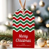 Modern rood en groen script Vrolijk kerstfeest Cadeaulabel