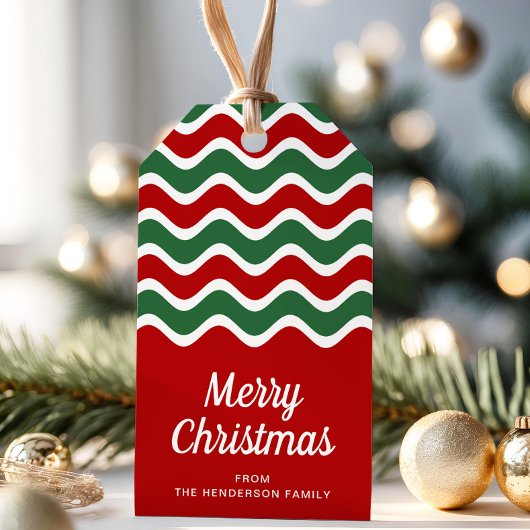 Modern rood en groen script Vrolijk kerstfeest Cadeaulabel