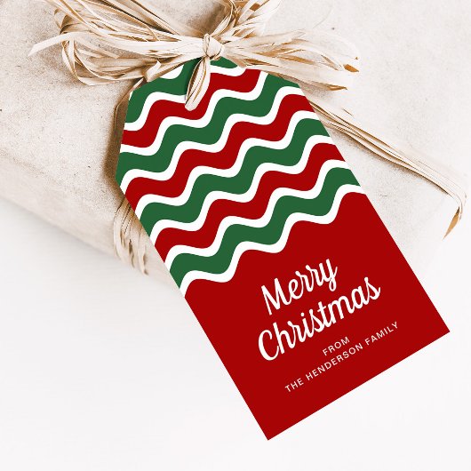 Modern rood en groen script Vrolijk kerstfeest Cadeaulabel