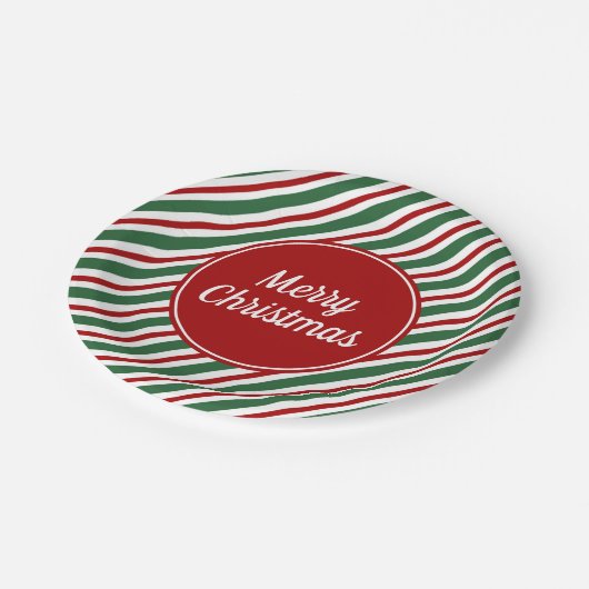 Modern rood en groen vrolijk kerstfeest papieren bordje (Gekanteld)