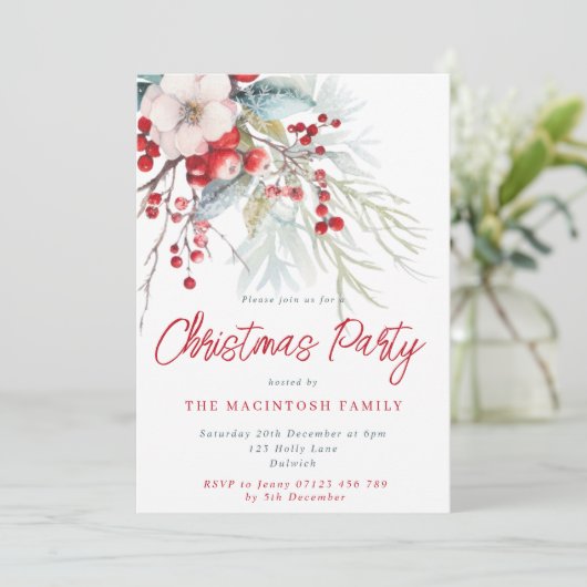 Modern rood en groen wintergebladerte kerstfeest kaart (Staand voorkant)