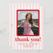 Modern rood en roze gestreept foto Afstuderen Bedankkaart (Voorkant / Achterkant)