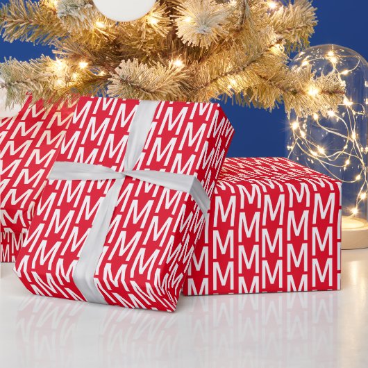 Modern rood en wit aangepaste initiaal letter patr cadeaupapier (Feestdagen)