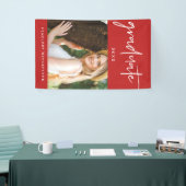 Modern rood en wit Afstuderen Script Foto Spandoek (Beurs)