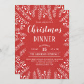 Modern Rood en Wit Bloemen Kerstdiner Kaart (Voorkant / Achterkant)