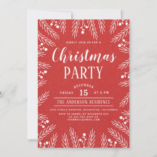 Modern rood en wit bloemen kerstfeest kaart (Voorkant)