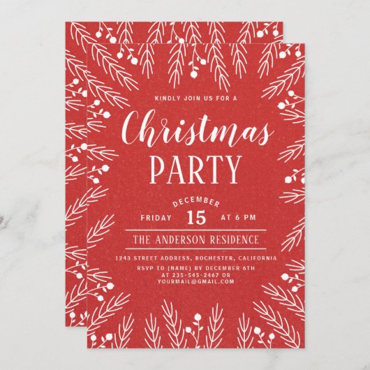 Modern rood en wit bloemen kerstfeest kaart (Voorkant / Achterkant)