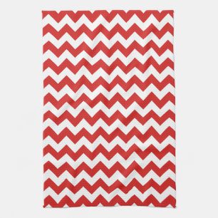 Modern rood en wit Chevron Zigzag Patroon Theedoek
