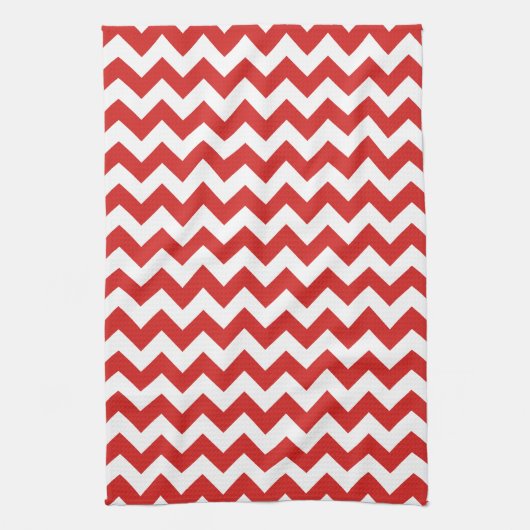 Modern rood en wit Chevron Zigzag Patroon Theedoek (Verticaal)