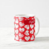 Modern Rood en Wit Doodled Heart Valentijn Naam Koffiemok (Voorkant rechts)