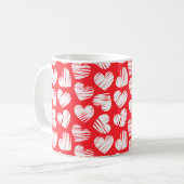 Modern Rood en Wit Doodled Heart Valentijn Naam Koffiemok (Voorkant links)