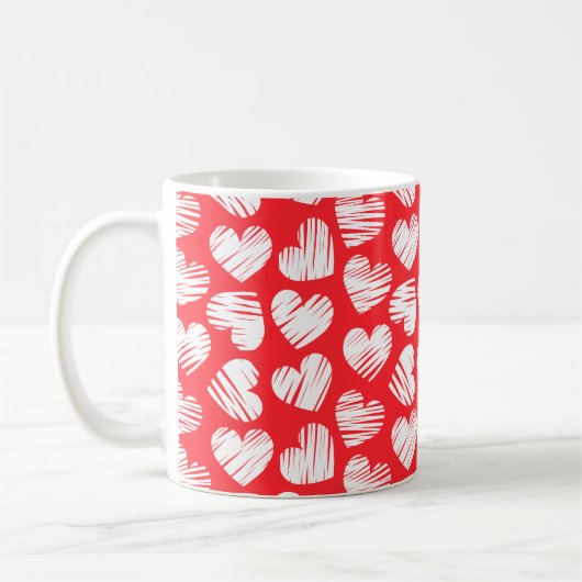 Modern Rood en Wit Doodled Heart Valentijn Naam Koffiemok (Links)