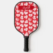 Modern Rood en Wit Doodled Heart Valentijn Naam Pickleball Paddle (Achterkant)