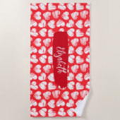 Modern Rood en Wit Doodled Heart Valentijn Naam Strandlaken (Voorkant)