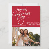 Modern rood en wit Galentines Day Party Foto Kaart (Voorkant)