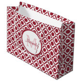 Modern rood en wit geometrisch monogram en naam large cadeautasje (Voorkant Gekanteld)
