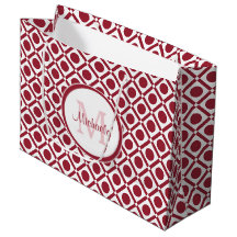 Modern rood en wit geometrisch monogram en naam