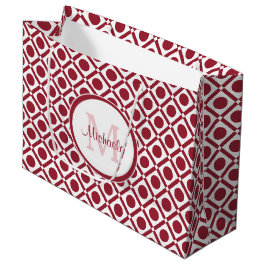 Modern rood en wit geometrisch monogram en naam large cadeautasje