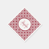 Modern rood en wit geometrisch monogram en naam servet (Hoek)