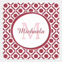 Modern rood en wit geometrisch monogram en naam