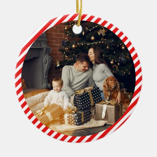 Modern rood en wit gestreept keramisch ornament (Voorkant)