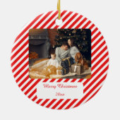 Modern rood en wit gestreept keramisch ornament (Achterkant)