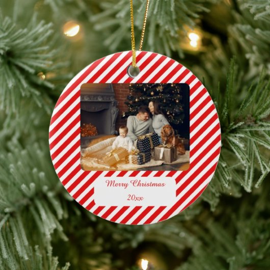 Modern rood en wit gestreept keramisch ornament