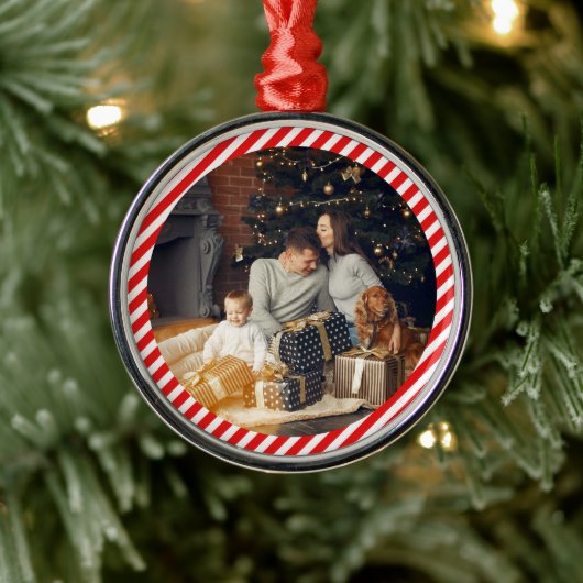 Modern rood en wit gestreept metalen ornament (Boom)