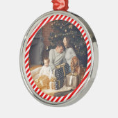 Modern rood en wit gestreept metalen ornament (Links)