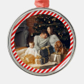 Modern rood en wit gestreept metalen ornament (Voorkant)