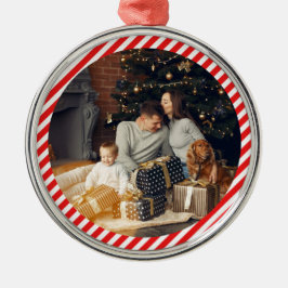 Modern rood en wit gestreept metalen ornament